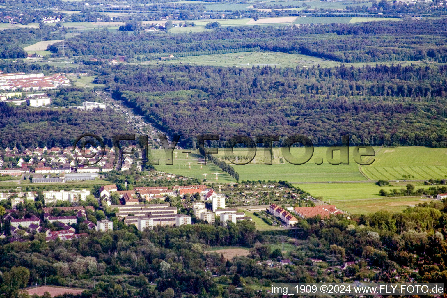 Vue aérienne de Rheinstetten à le quartier Maximiliansau in Wörth am Rhein dans le département Rhénanie-Palatinat, Allemagne