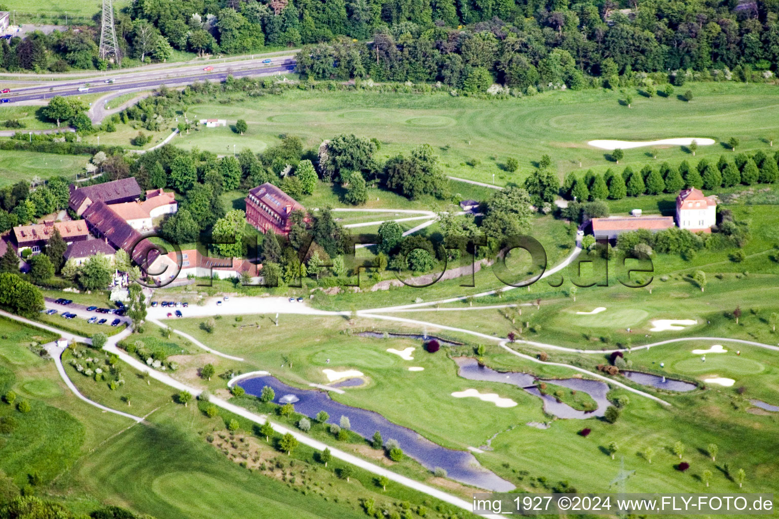 Vue aérienne de Terrain de golf Gut Scheibenhard à le quartier Beiertheim-Bulach in Karlsruhe dans le département Bade-Wurtemberg, Allemagne