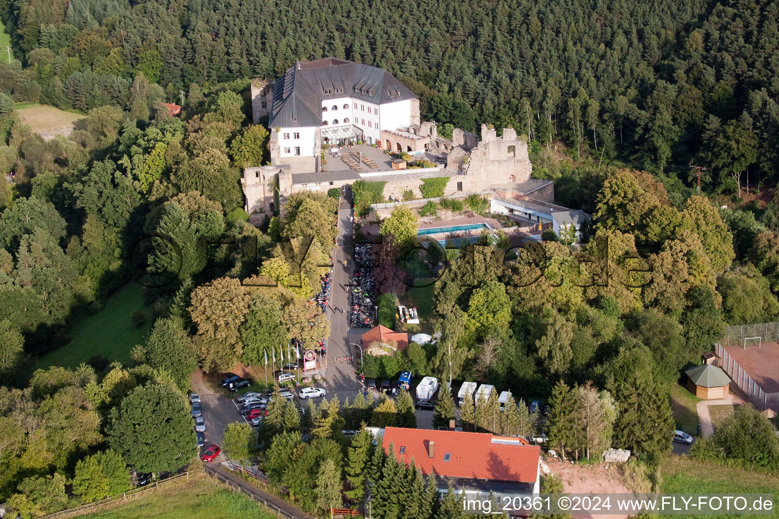 Vue aérienne de Auberge de jeunesse Burg Altleiningen dans le quartier Höningen d'Altleiningen à Wattenheim dans le département Rhénanie-Palatinat, Allemagne