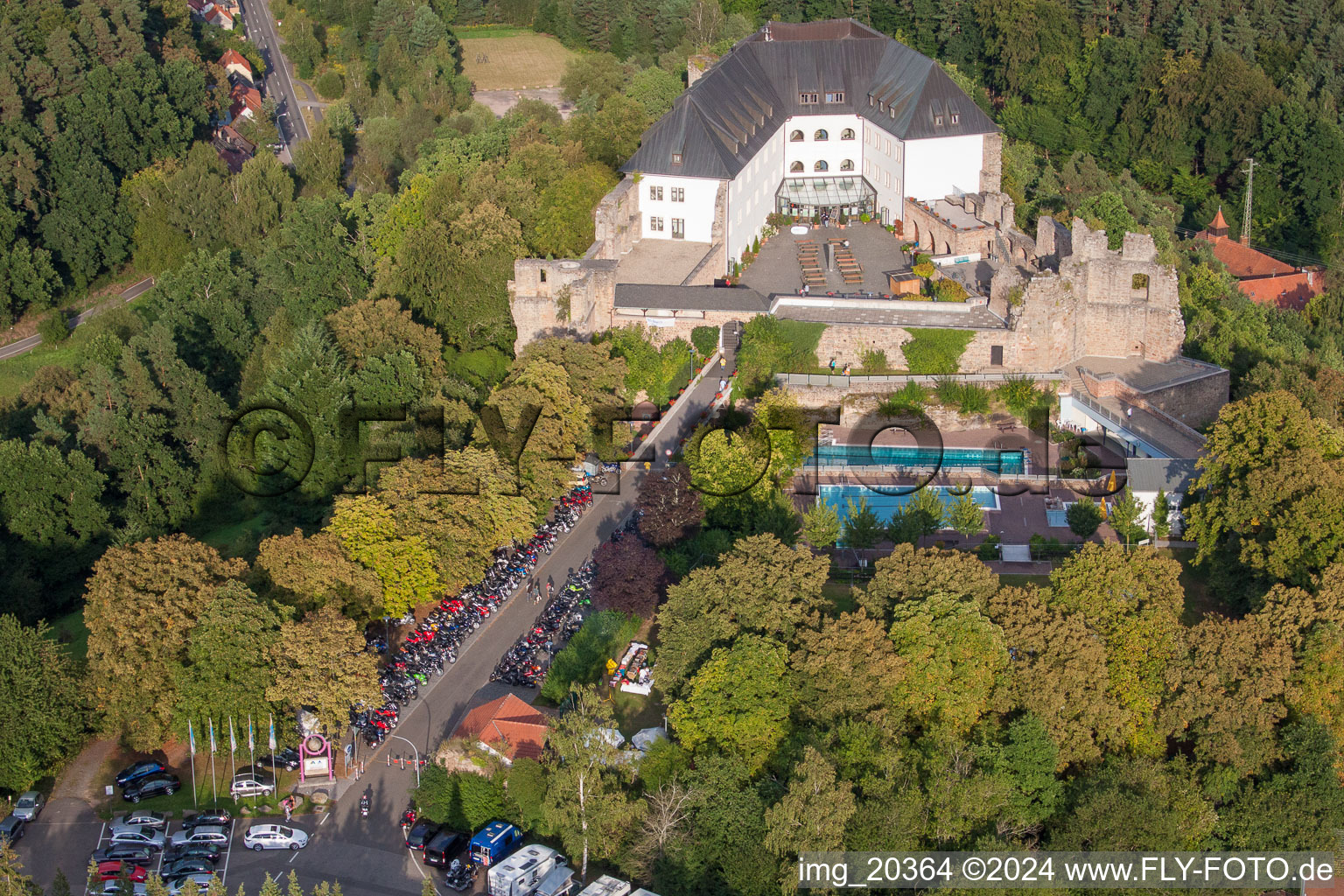 Vue aérienne de Auberge de jeunesse Burg Altleiningen dans le quartier Höningen d'Altleiningen à Wattenheim dans le département Rhénanie-Palatinat, Allemagne