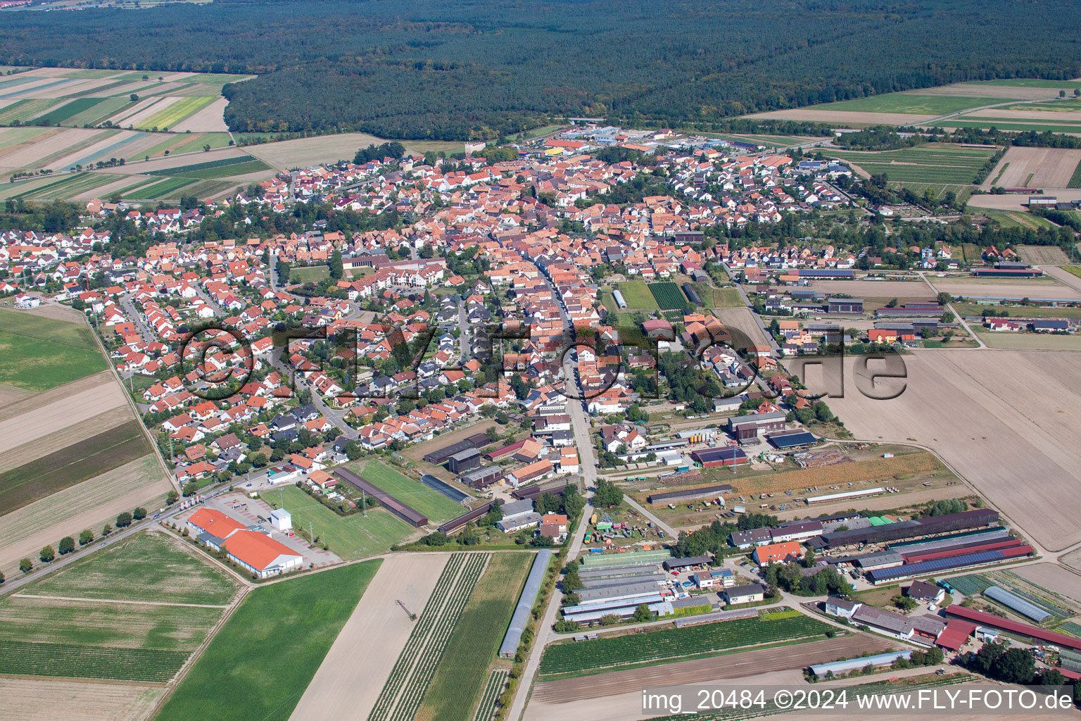 Vue aérienne de Du sud-est à Rheinzabern dans le département Rhénanie-Palatinat, Allemagne