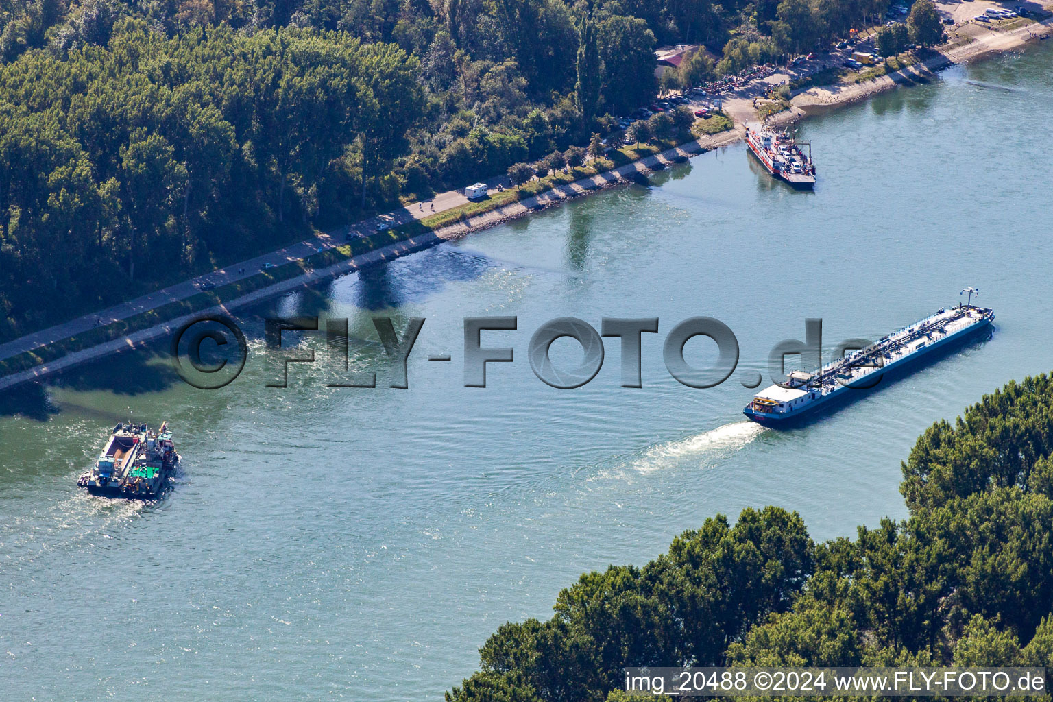 Vue aérienne de Ferry sur le Rhin à Leimersheim dans le département Rhénanie-Palatinat, Allemagne