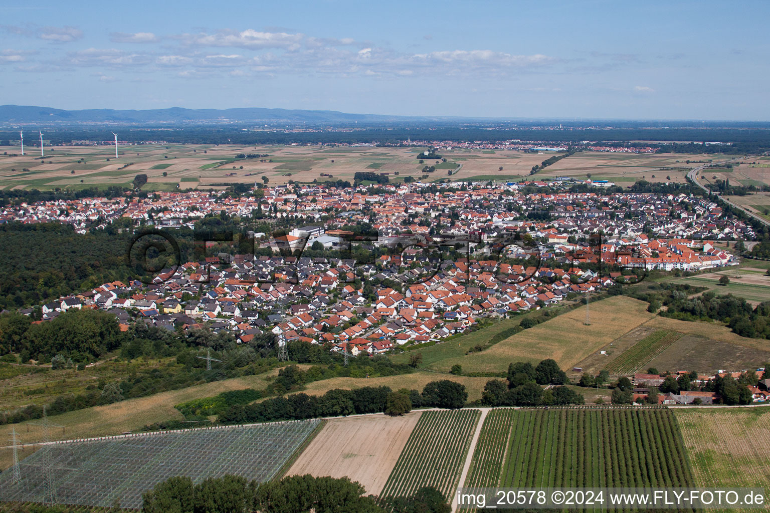 Vue d'oiseau de Rülzheim dans le département Rhénanie-Palatinat, Allemagne