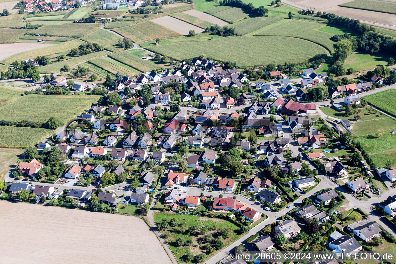 Vue aérienne de Champs agricoles et surfaces utilisables à le quartier Querbach in Kehl dans le département Bade-Wurtemberg, Allemagne