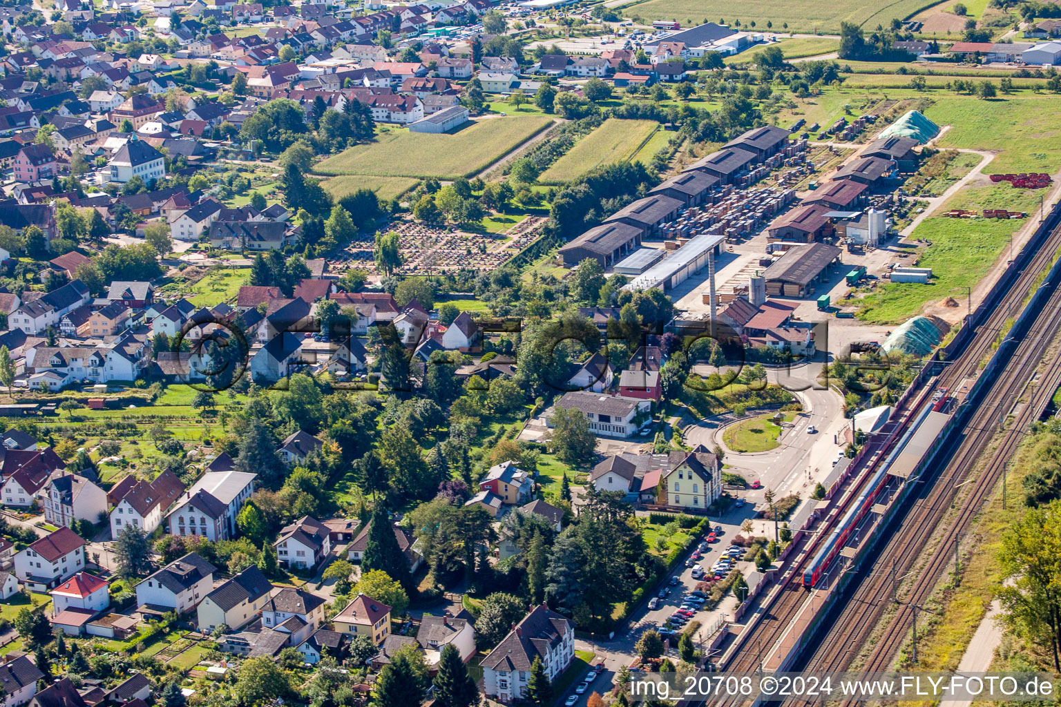 Vue aérienne de Bâtiment des voies et gares de la Deutsche Bahn à Appenweier dans le département Bade-Wurtemberg, Allemagne