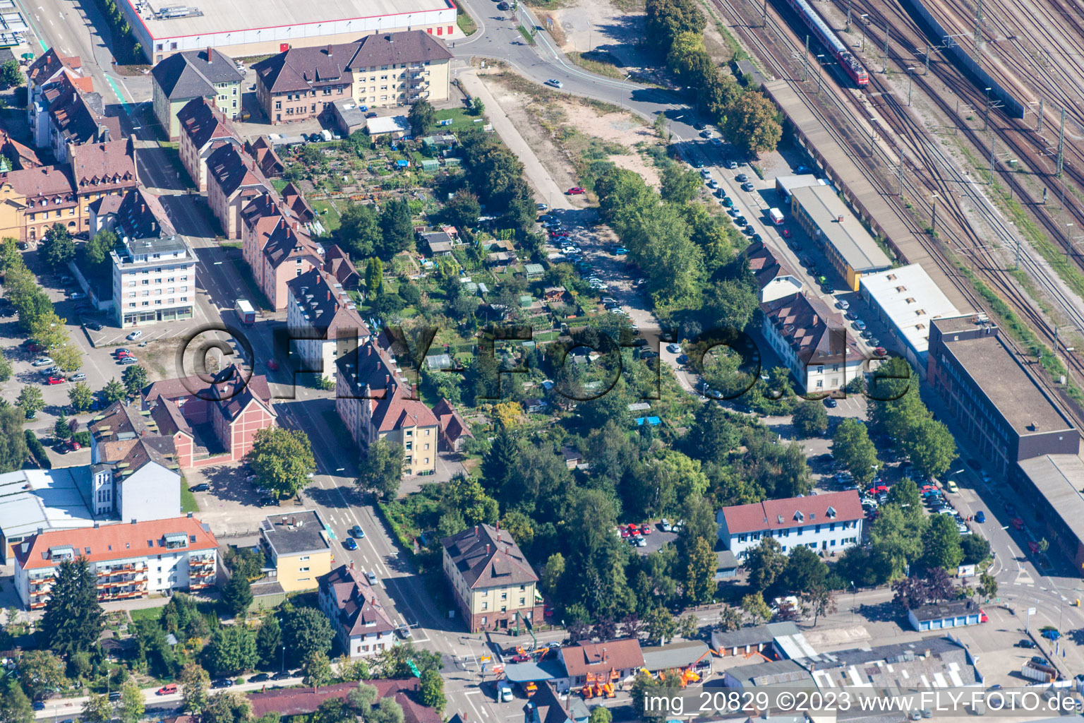 Vue aérienne de Gare à Offenburg dans le département Bade-Wurtemberg, Allemagne