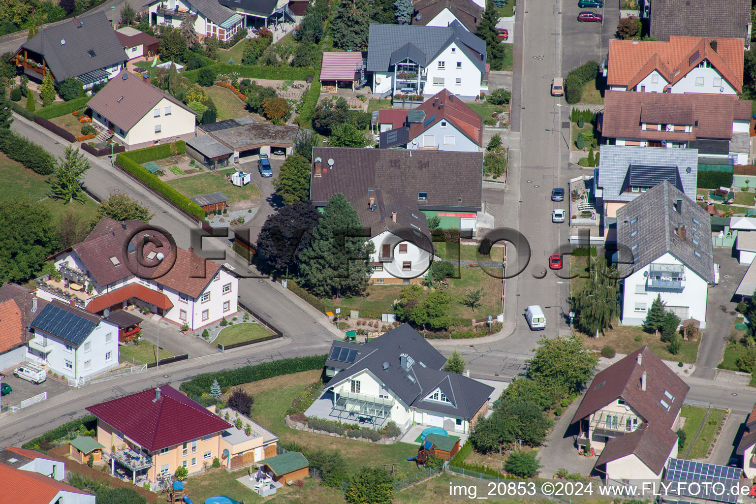 Vue aérienne de Chemin du sureau à le quartier Sand in Willstätt dans le département Bade-Wurtemberg, Allemagne