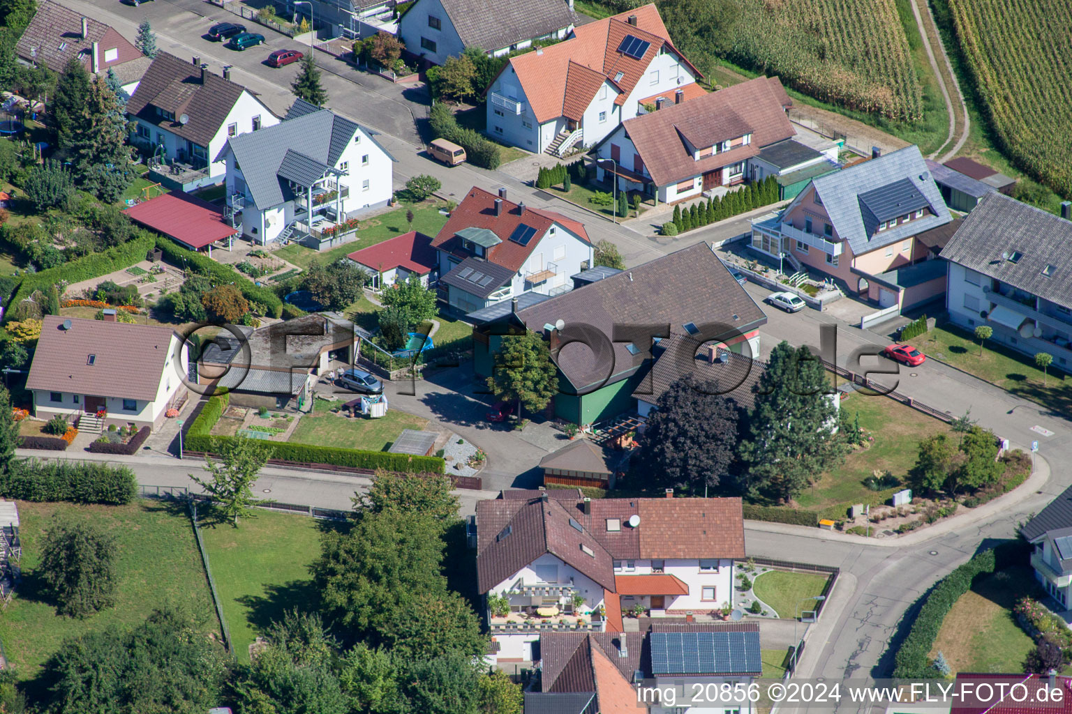 Vue aérienne de Chemin du sureau à le quartier Sand in Willstätt dans le département Bade-Wurtemberg, Allemagne