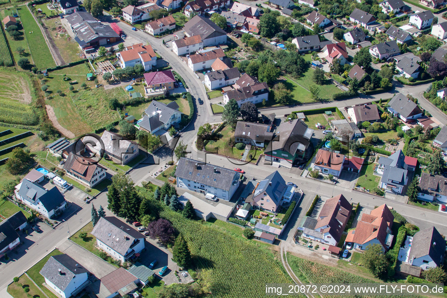 Vue aérienne de Garden Street du nord-est à le quartier Sand in Willstätt dans le département Bade-Wurtemberg, Allemagne