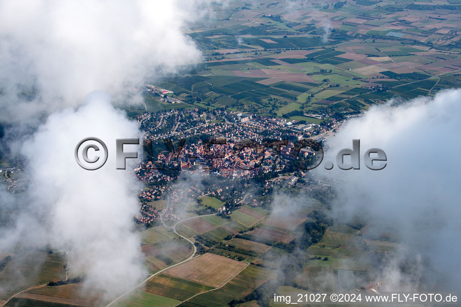 Vue aérienne de Du sud à Wissembourg dans le département Bas Rhin, France