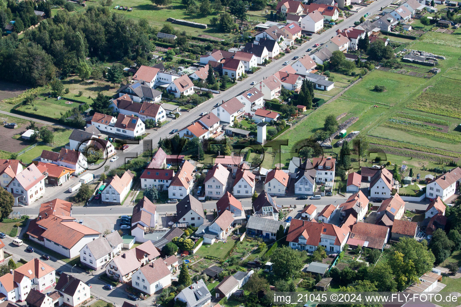 Vue aérienne de Speckstr de l'ouest à le quartier Schaidt in Wörth am Rhein dans le département Rhénanie-Palatinat, Allemagne