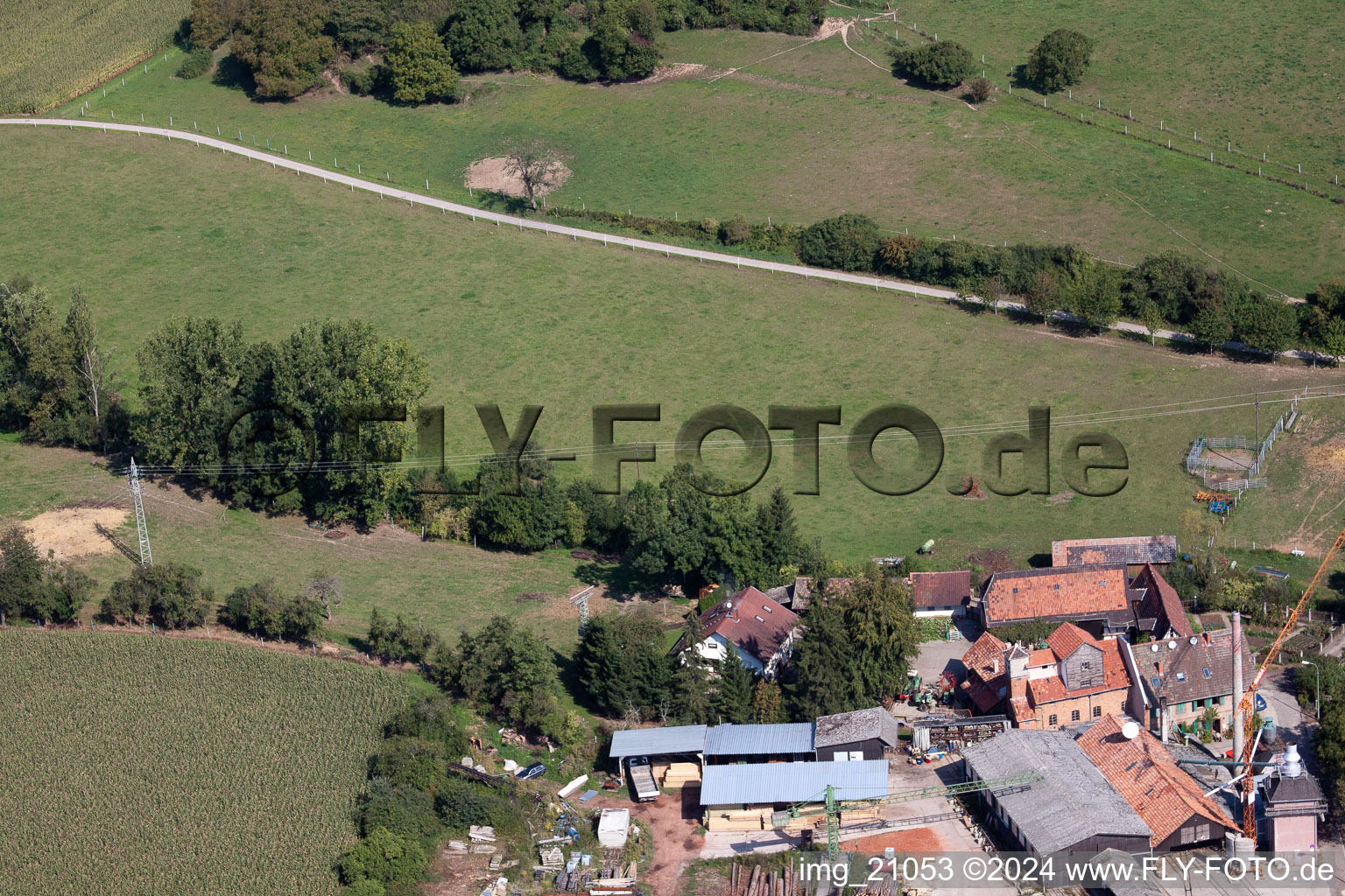 Vue aérienne de Moulin Schaidter, points de départ à le quartier Schaidt in Wörth am Rhein dans le département Rhénanie-Palatinat, Allemagne