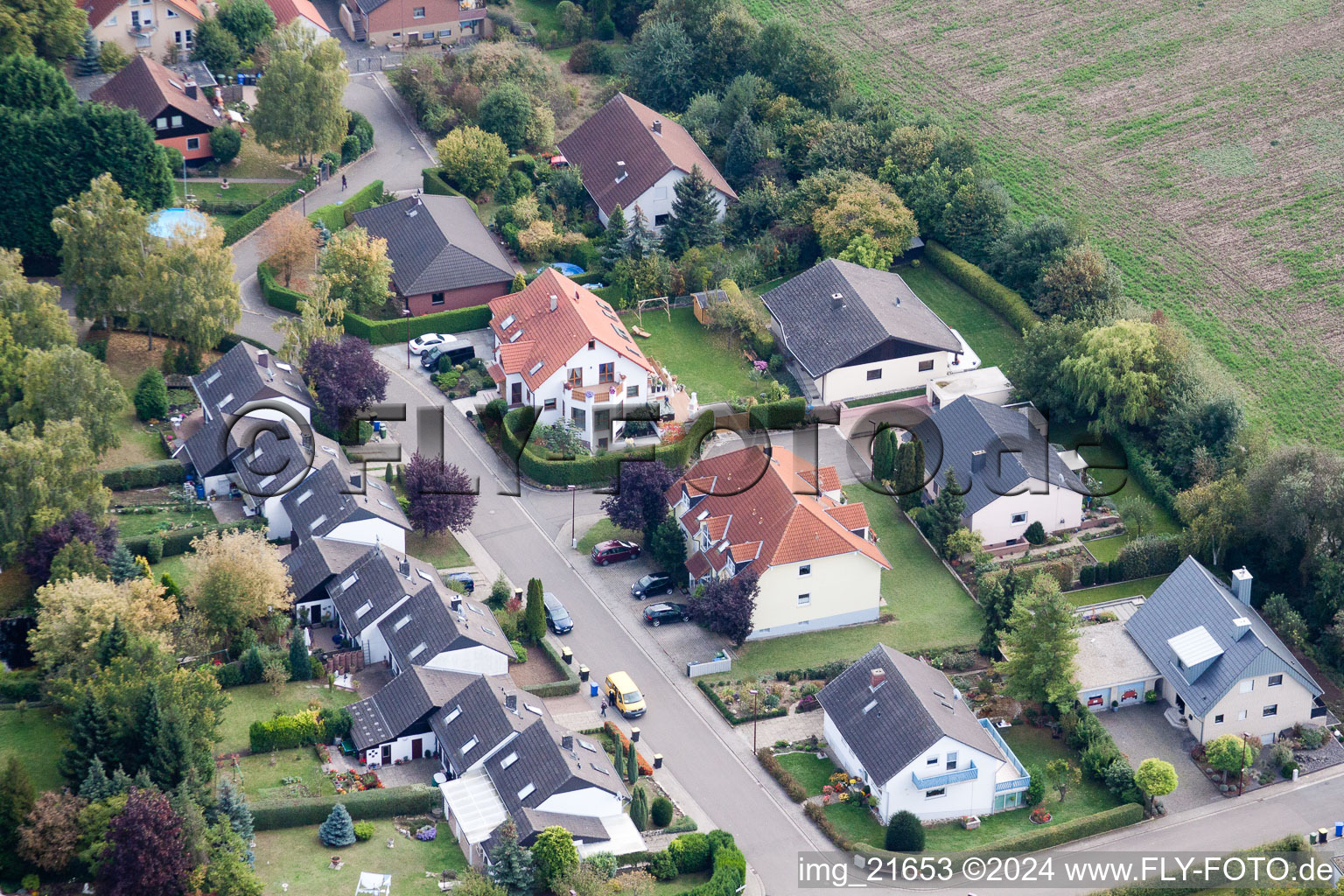 Vue d'oiseau de Eppelsheim dans le département Rhénanie-Palatinat, Allemagne