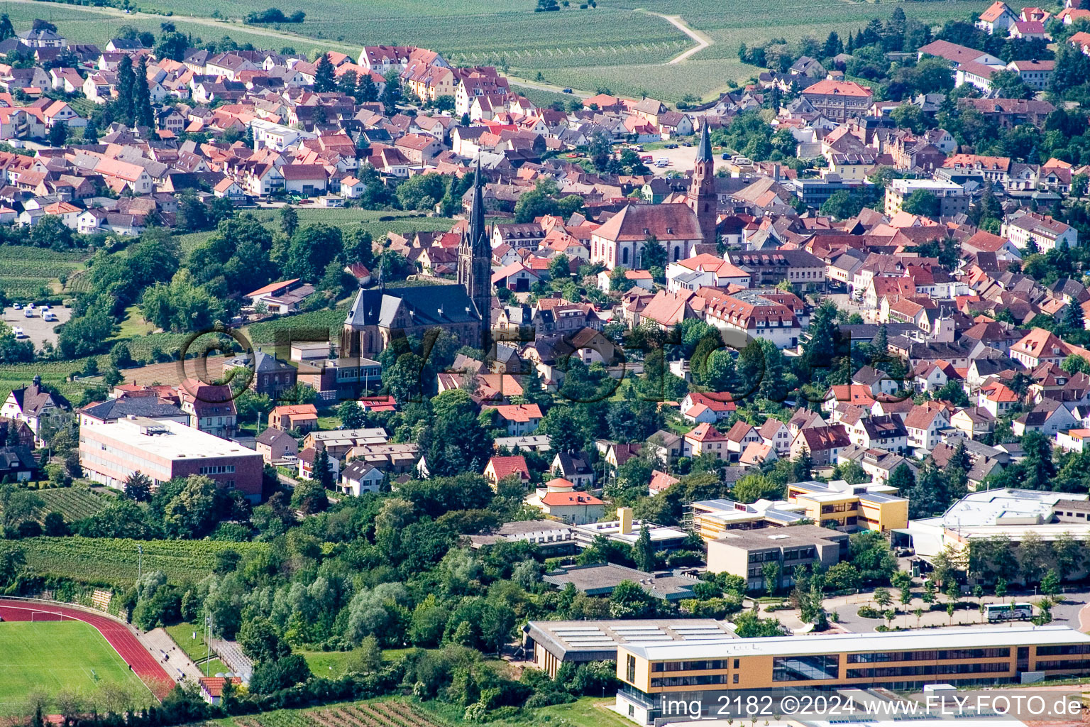 Edenkoben dans le département Rhénanie-Palatinat, Allemagne depuis l'avion