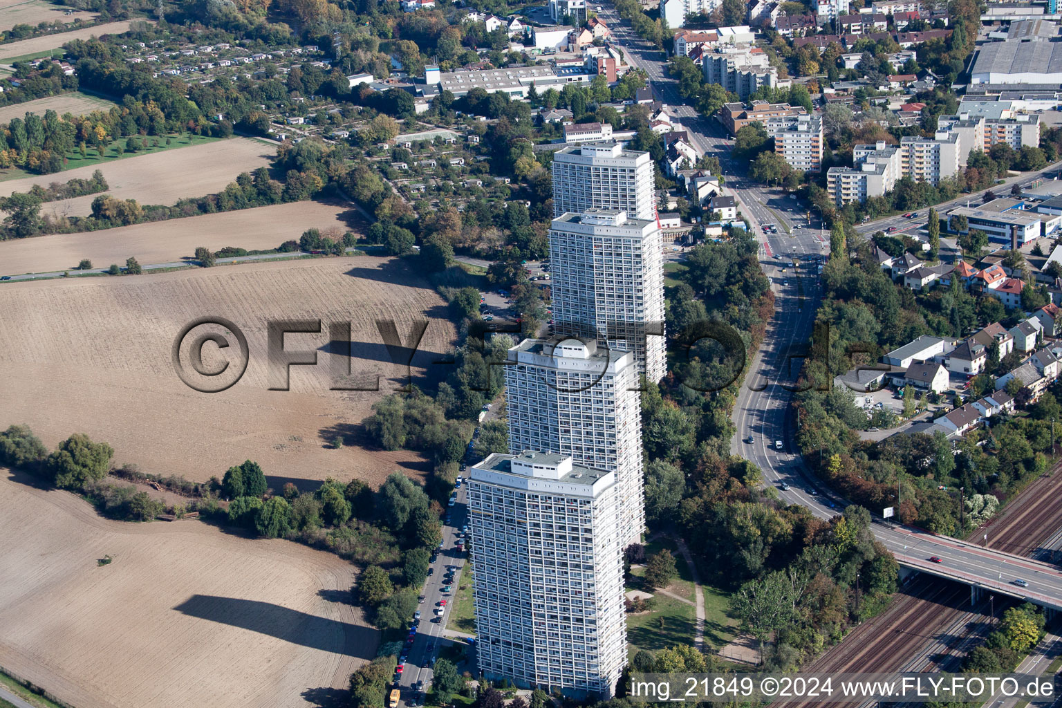 Vue aérienne de Oggersheim, Au Froschlache à le quartier Friesenheim in Ludwigshafen am Rhein dans le département Rhénanie-Palatinat, Allemagne