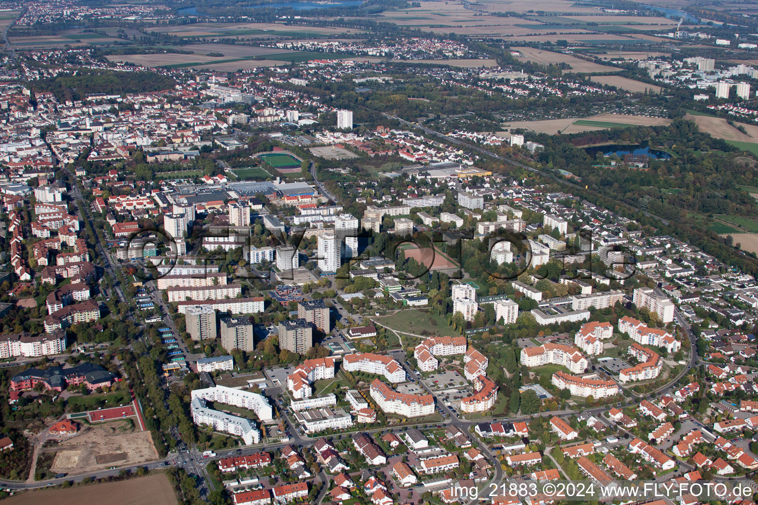 Vue aérienne de Sud, anneau Albrecht Dürer à Frankenthal dans le département Rhénanie-Palatinat, Allemagne