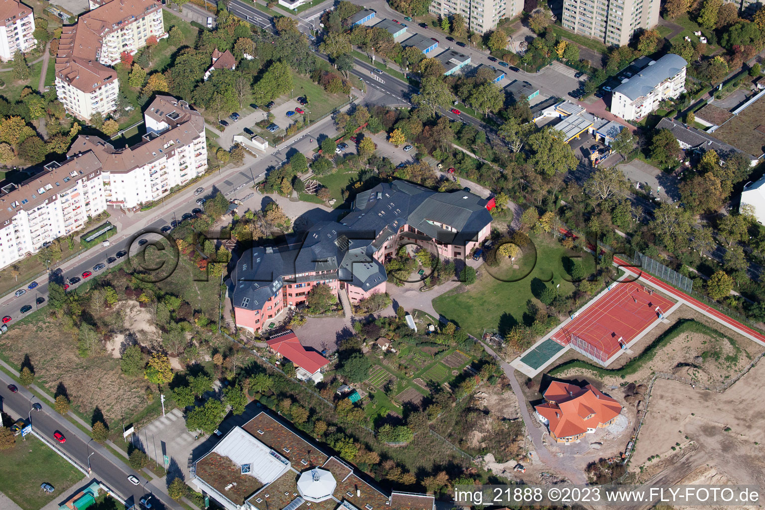 Vue aérienne de École Waldorf gratuite eV à Frankenthal dans le département Rhénanie-Palatinat, Allemagne