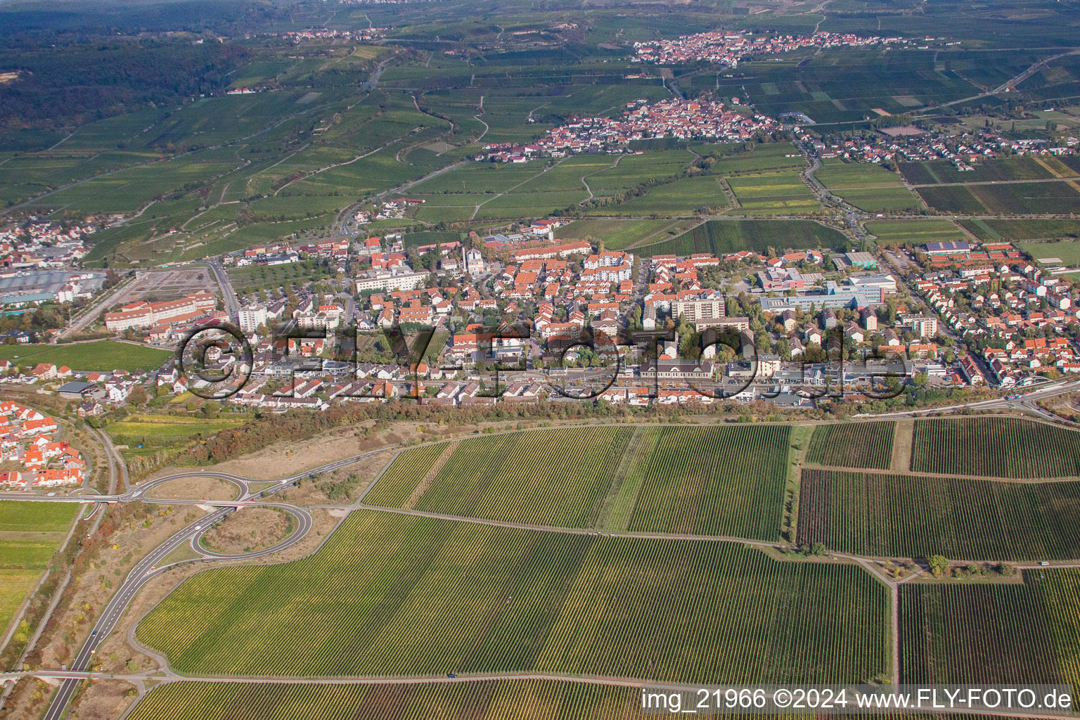 Vue aérienne de Mannheimer Straße B271 à le quartier Pfeffingen in Bad Dürkheim dans le département Rhénanie-Palatinat, Allemagne