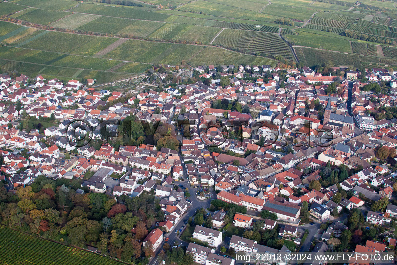 Deidesheim dans le département Rhénanie-Palatinat, Allemagne vu d'un drone