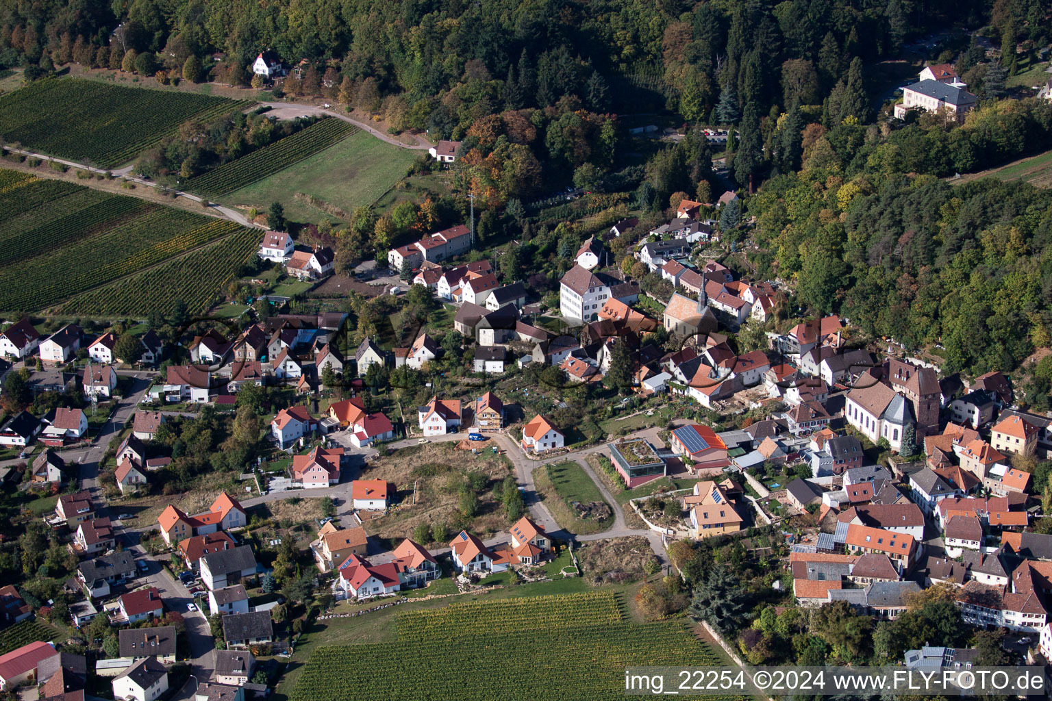 Vue oblique de Gleisweiler dans le département Rhénanie-Palatinat, Allemagne