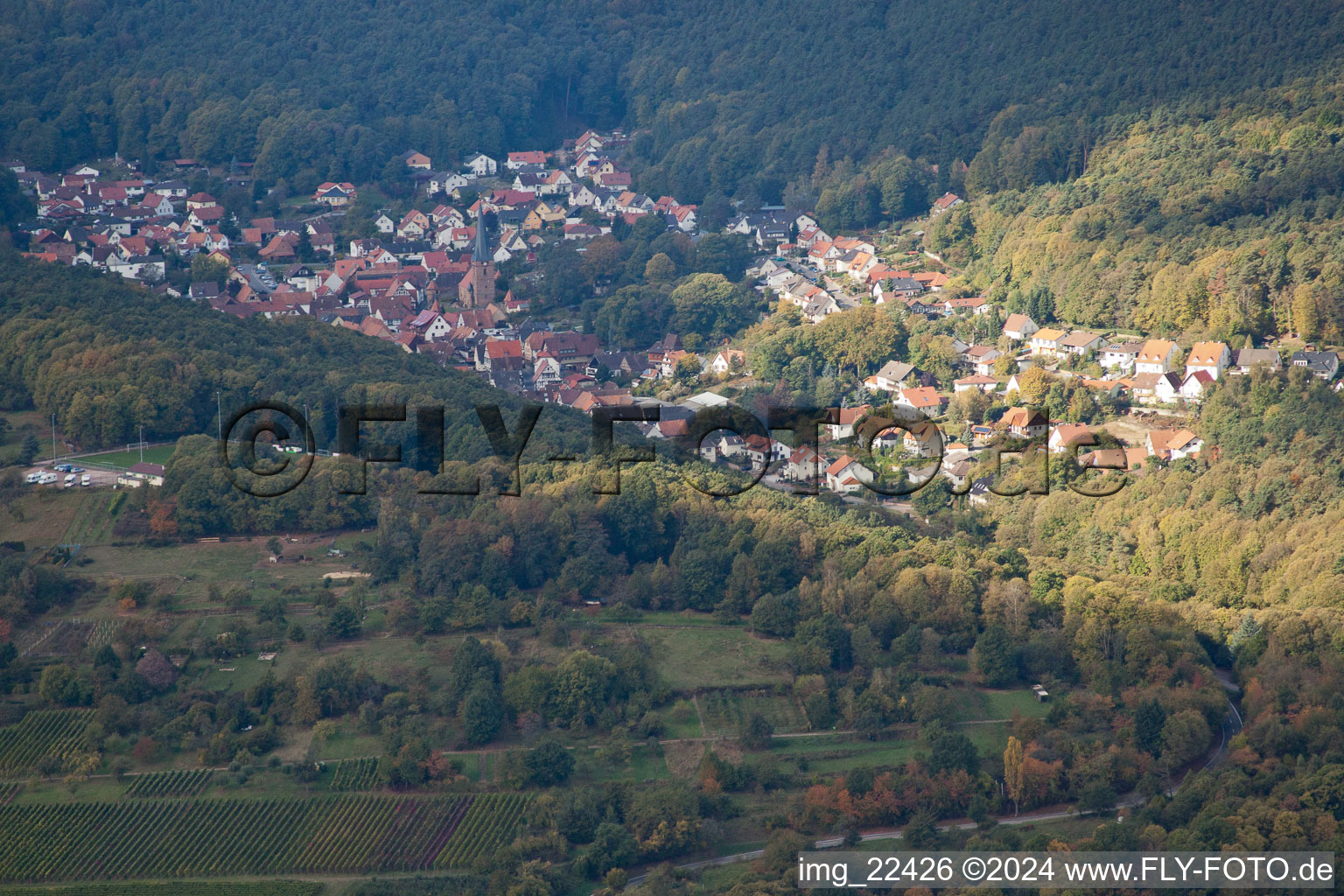 Vue oblique de Dörrenbach dans le département Rhénanie-Palatinat, Allemagne