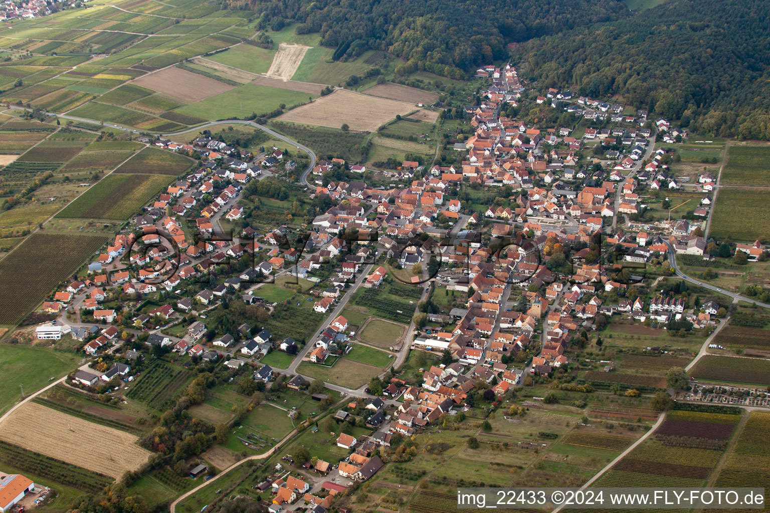 Oberotterbach dans le département Rhénanie-Palatinat, Allemagne vu d'un drone