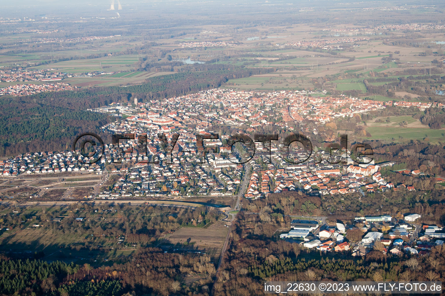 Vue oblique de Du sud à Jockgrim dans le département Rhénanie-Palatinat, Allemagne