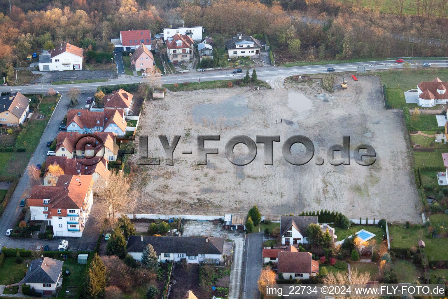 Vue aérienne de Site d'un ancien supermarché à Lauterbourg dans le département Bas Rhin, France