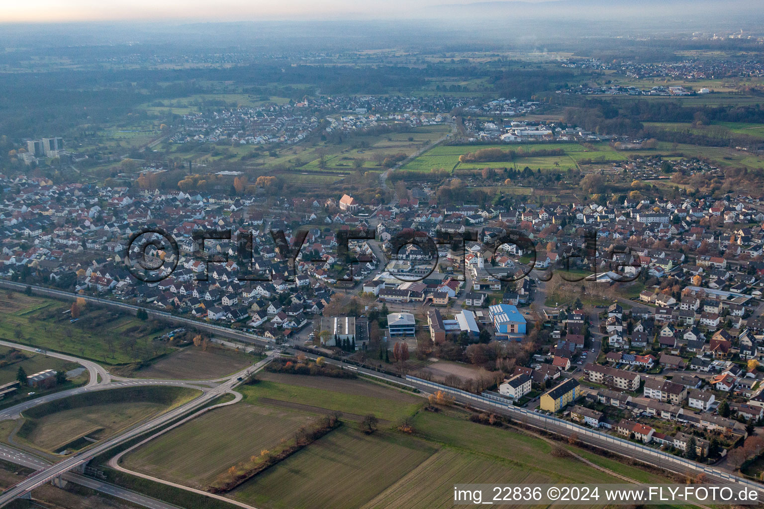 Vue aérienne de Salle de sport Hardt, école secondaire à Durmersheim dans le département Bade-Wurtemberg, Allemagne