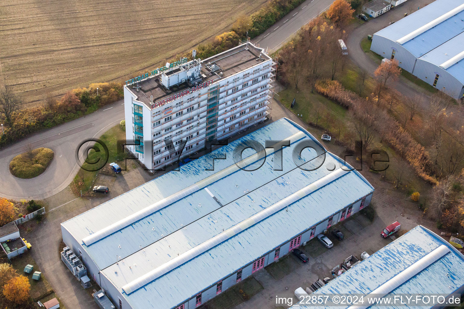 Vue aérienne de Parc d'activités Rastatt à le quartier Rauental in Rastatt dans le département Bade-Wurtemberg, Allemagne