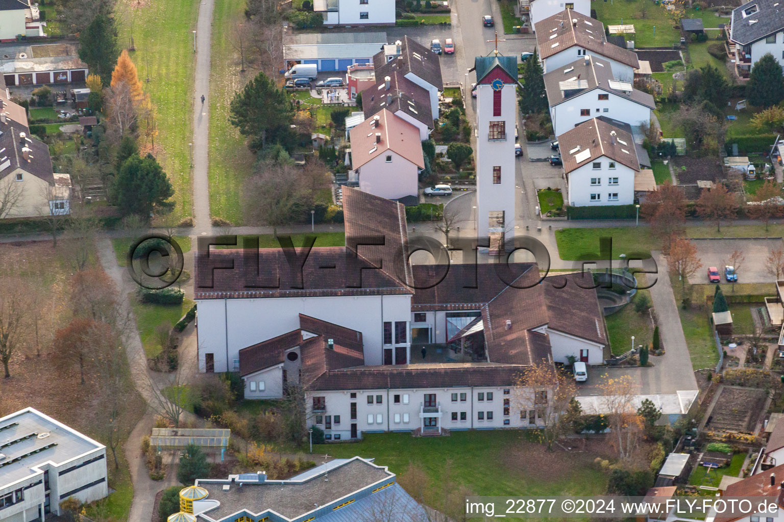 Vue aérienne de Paroisse du Sacré-Cœur à Rastatt dans le département Bade-Wurtemberg, Allemagne