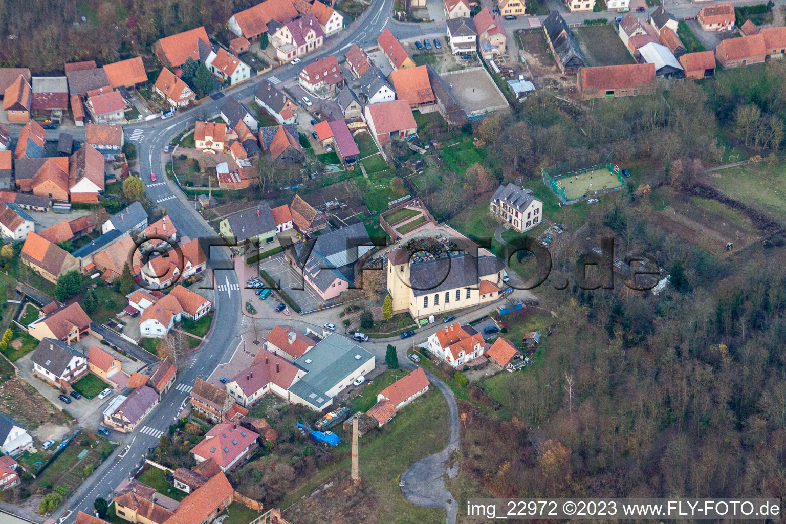 Enregistrement par drone de Neewiller-près-Lauterbourg dans le département Bas Rhin, France