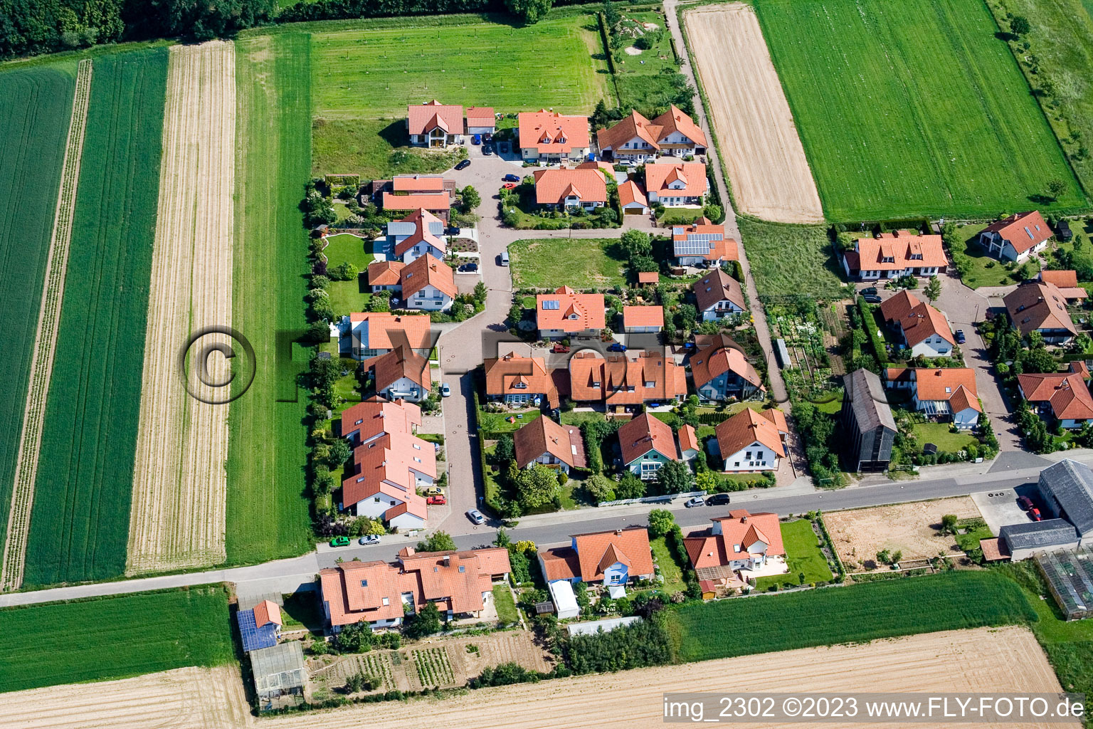 Vue aérienne de Nouvelle zone de développement à Geiersching à le quartier Hayna in Herxheim bei Landau dans le département Rhénanie-Palatinat, Allemagne