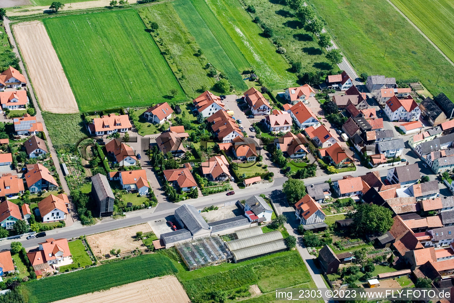 Vue aérienne de Nouvelle zone de développement à Geiersching à le quartier Hayna in Herxheim bei Landau dans le département Rhénanie-Palatinat, Allemagne