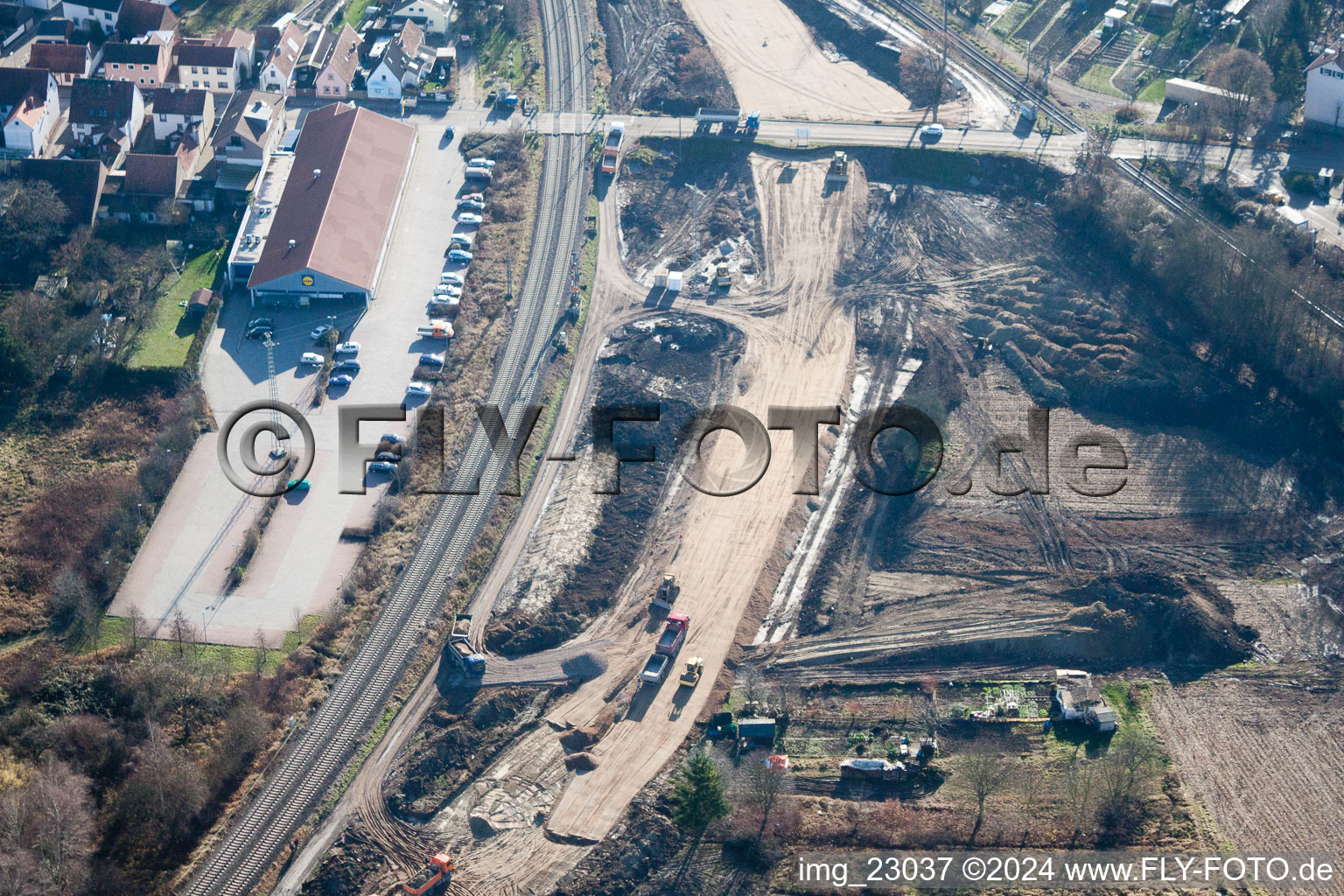 Photographie aérienne de Chantier au passage à niveau d'Ottstr à Wörth am Rhein dans le département Rhénanie-Palatinat, Allemagne