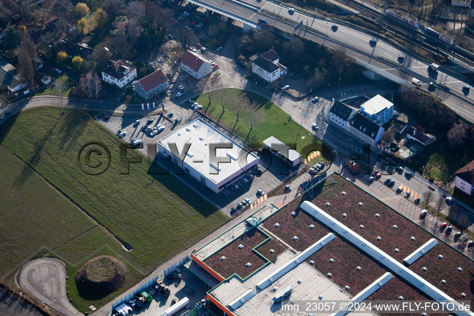 Vue oblique de Quartier Maximiliansau in Wörth am Rhein dans le département Rhénanie-Palatinat, Allemagne