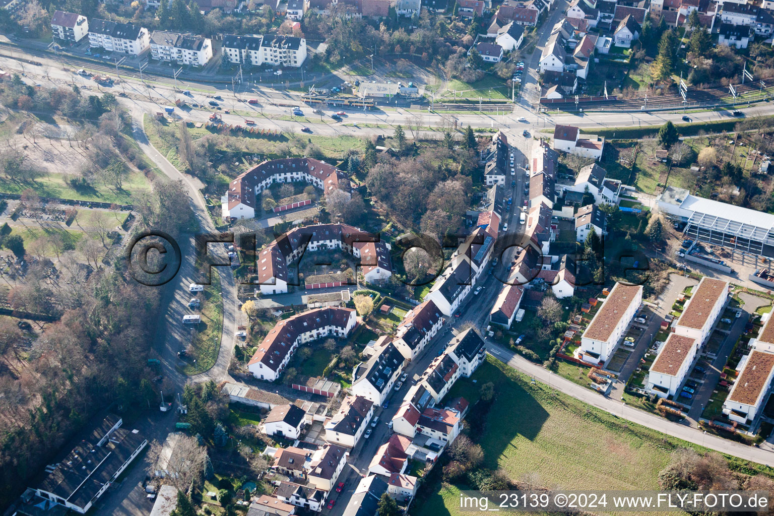 Quartier Knielingen in Karlsruhe dans le département Bade-Wurtemberg, Allemagne depuis l'avion