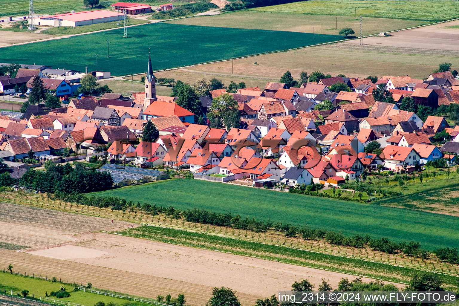 Vue aérienne de Champs agricoles et surfaces utilisables à Erlenbach bei Kandel dans le département Rhénanie-Palatinat, Allemagne