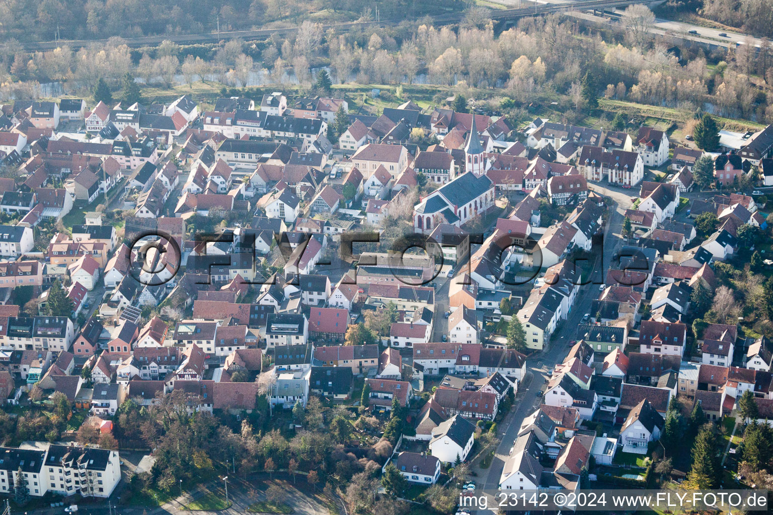 Quartier Knielingen in Karlsruhe dans le département Bade-Wurtemberg, Allemagne vue du ciel