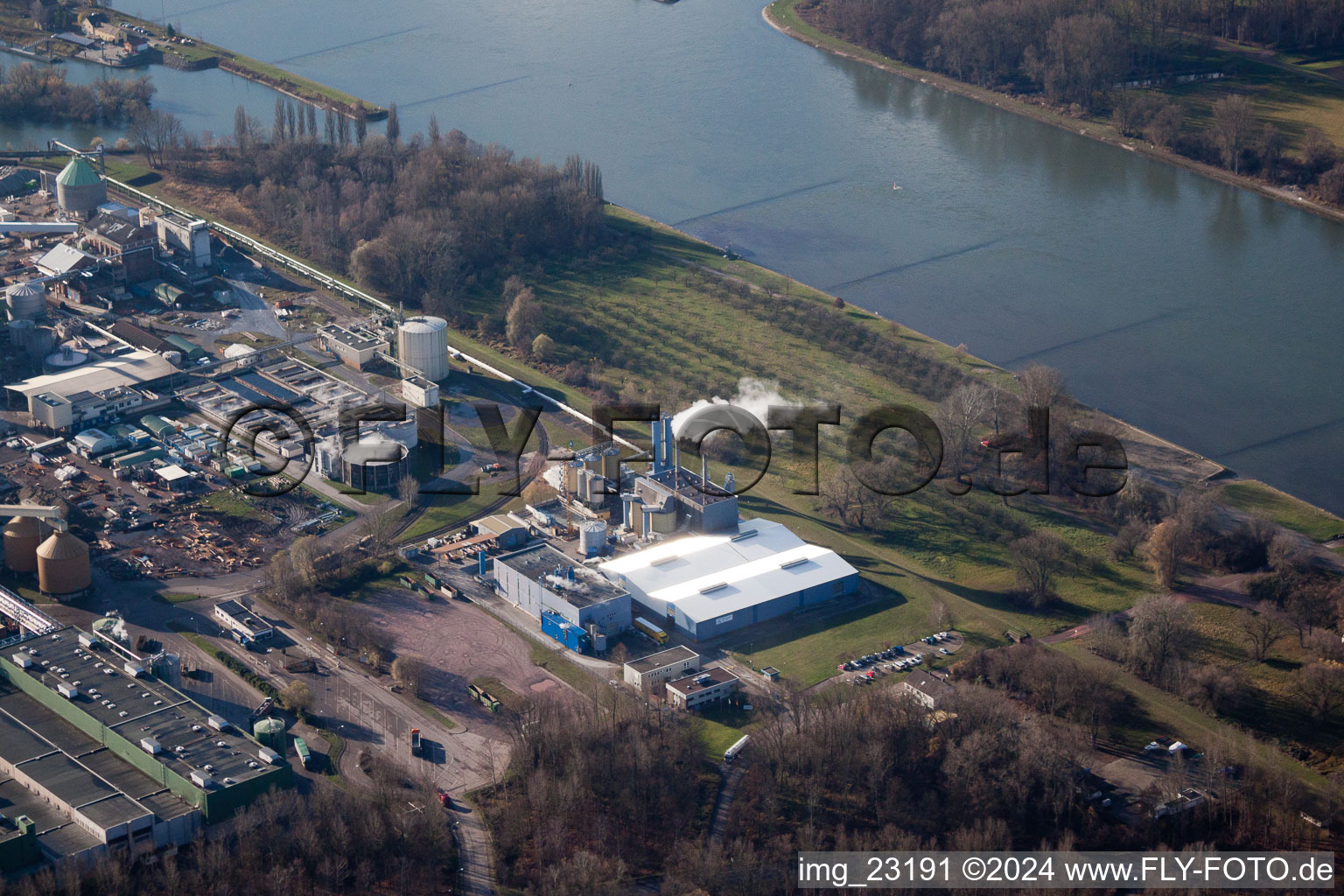 Vue oblique de Maxau, Stora Enso à le quartier Knielingen in Karlsruhe dans le département Bade-Wurtemberg, Allemagne