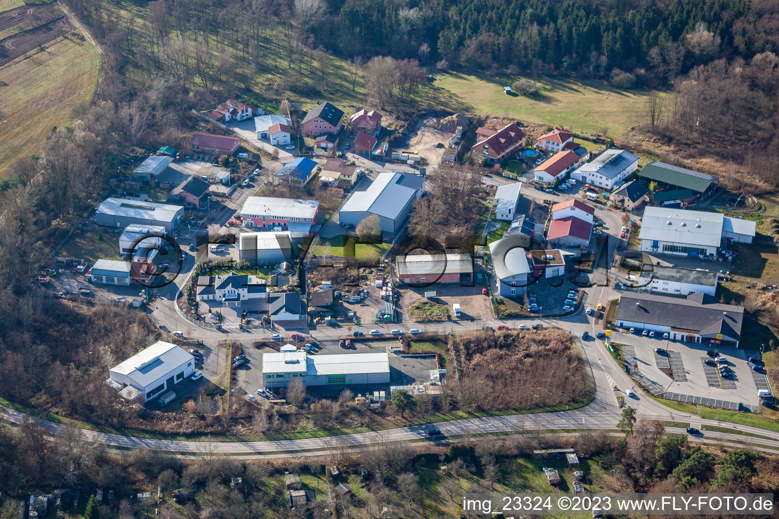 Jockgrim dans le département Rhénanie-Palatinat, Allemagne depuis l'avion