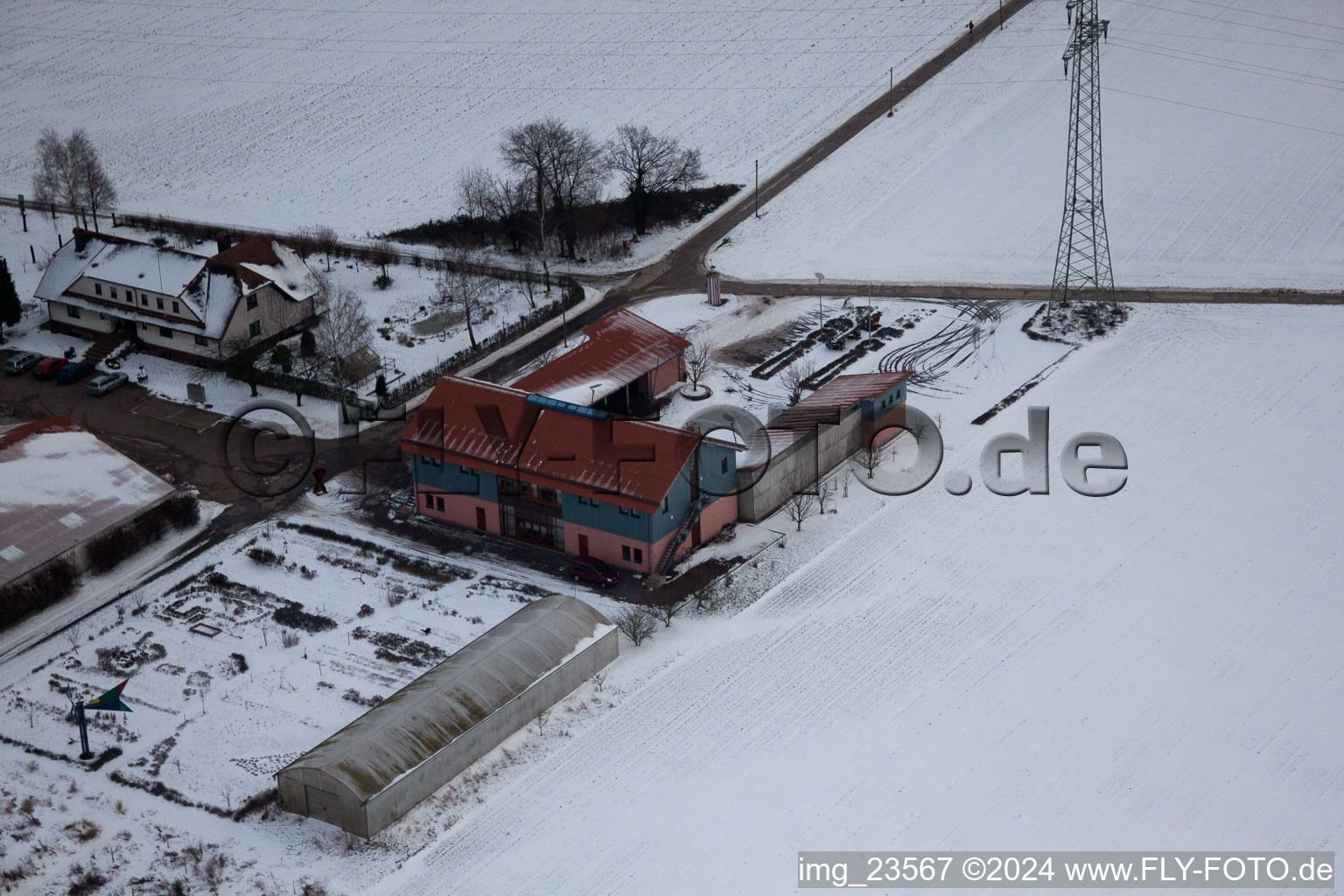 Schosberghof à Minfeld dans le département Rhénanie-Palatinat, Allemagne depuis l'avion