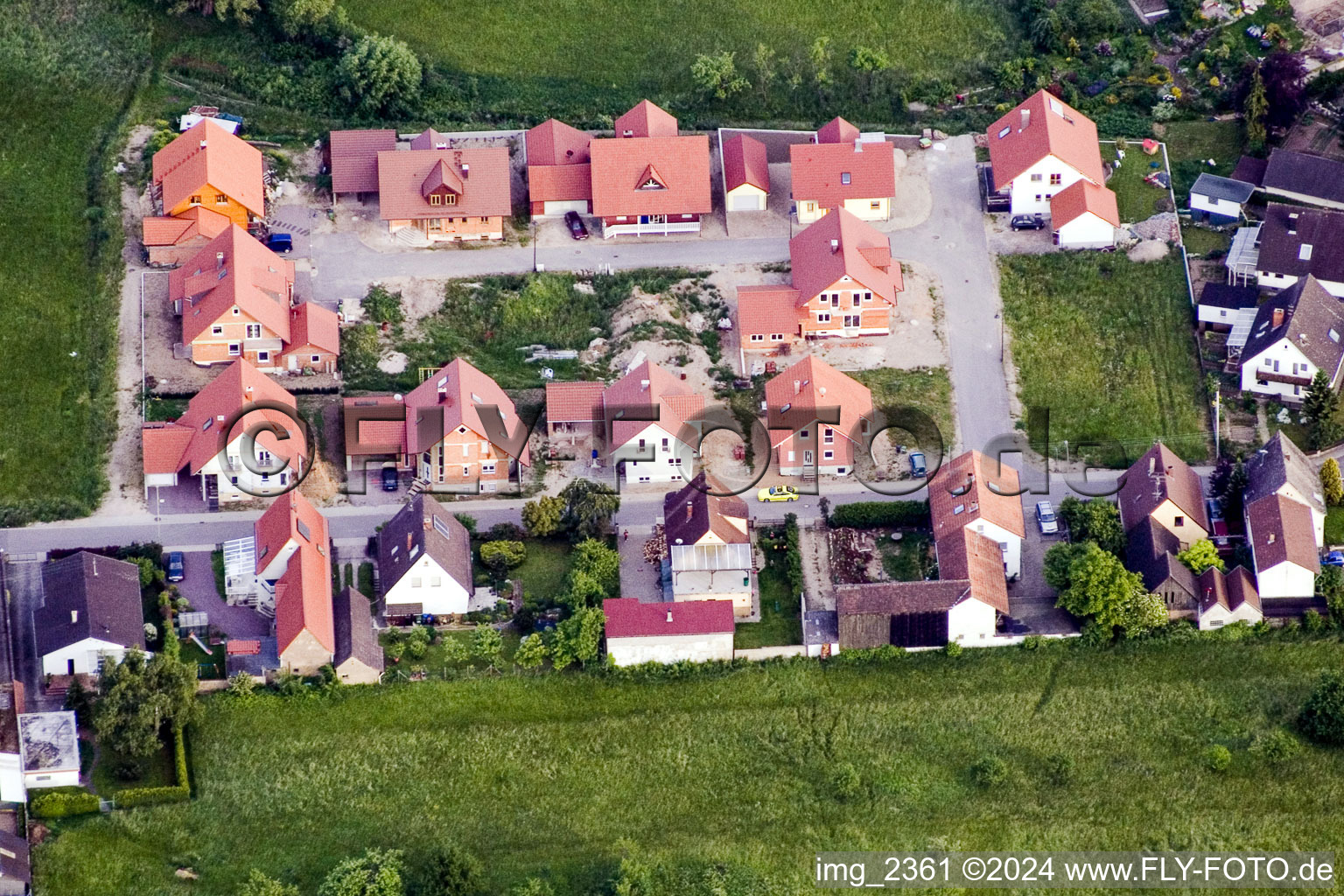 Vue aérienne de Nouvelle zone de développement à le quartier Büchelberg in Wörth am Rhein dans le département Rhénanie-Palatinat, Allemagne