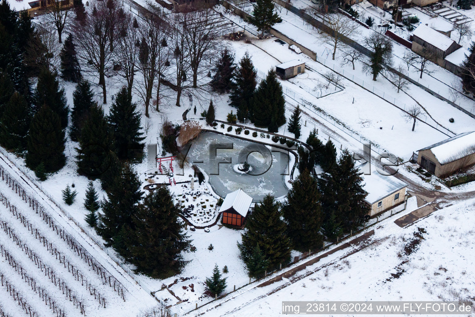 Vue aérienne de Jardin d'ornement à Erlenbach bei Kandel dans le département Rhénanie-Palatinat, Allemagne