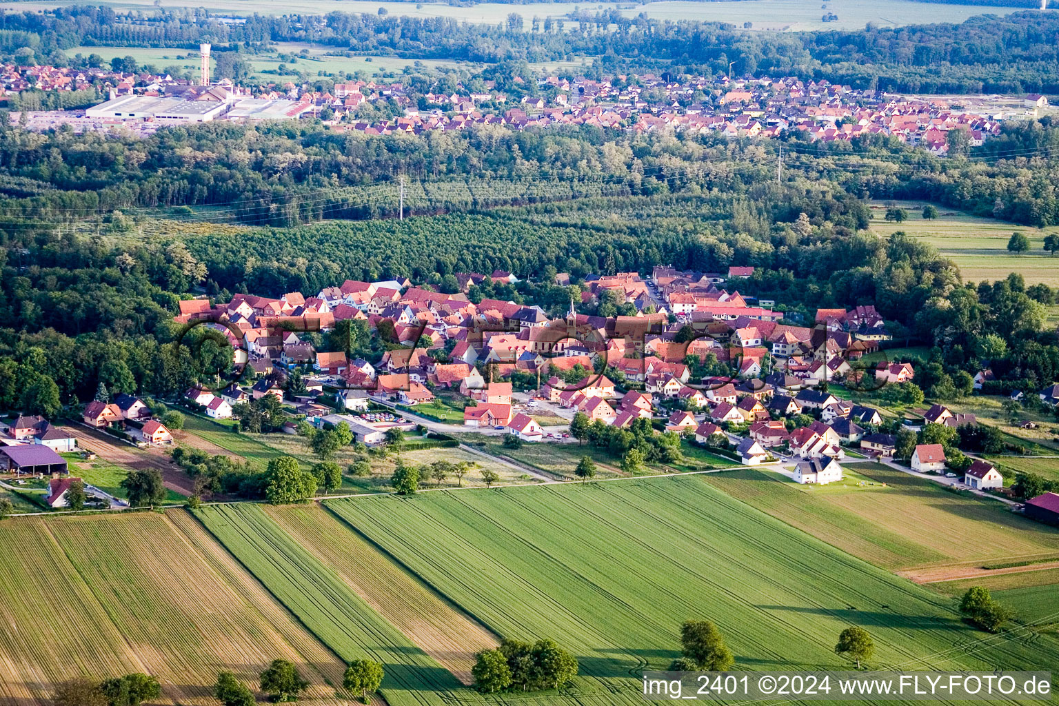 Vue aérienne de Schaffhouse près de Seltz à Schaffhouse-près-Seltz dans le département Bas Rhin, France