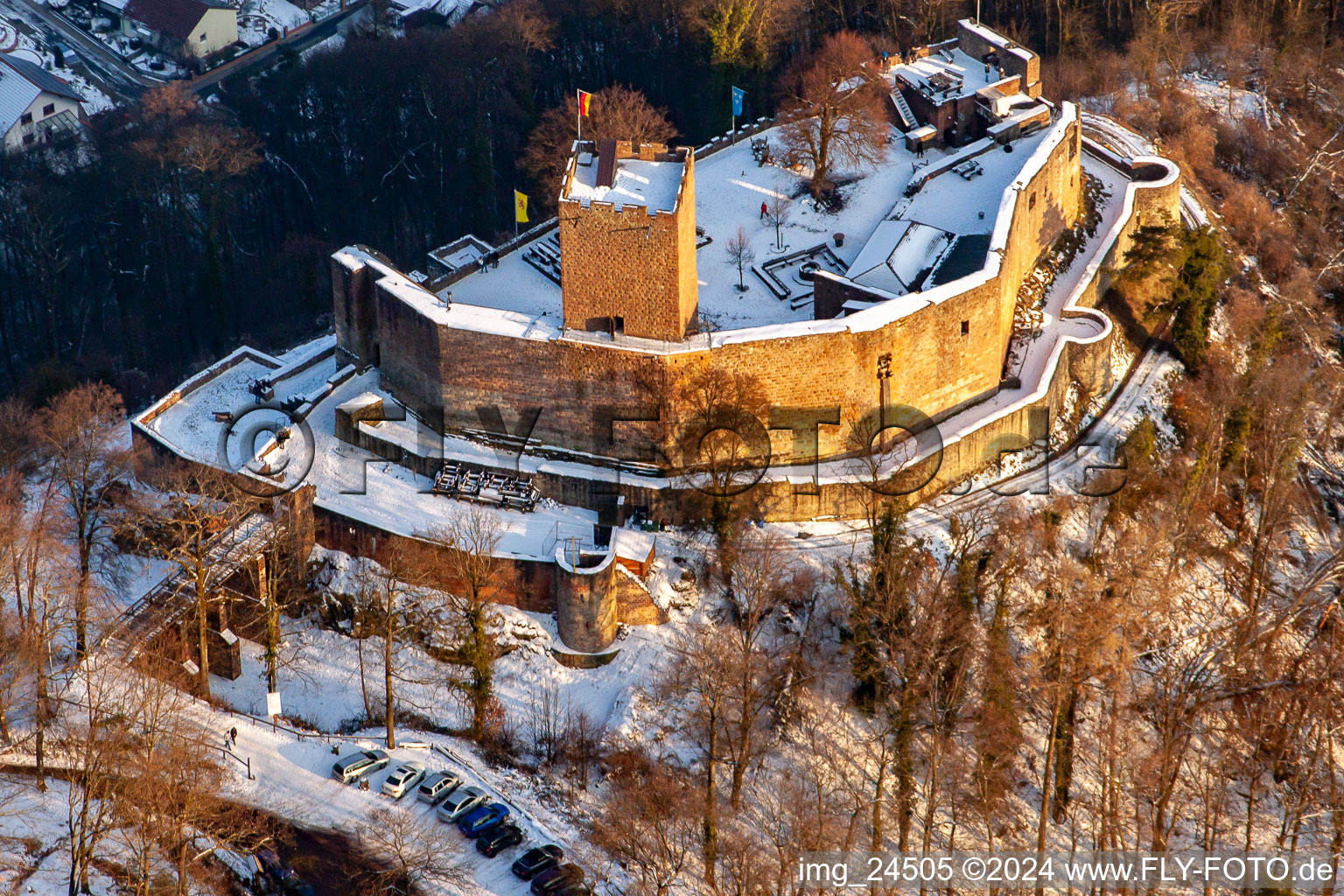 Ruines de Landeck à Klingenmünster dans le département Rhénanie-Palatinat, Allemagne depuis l'avion