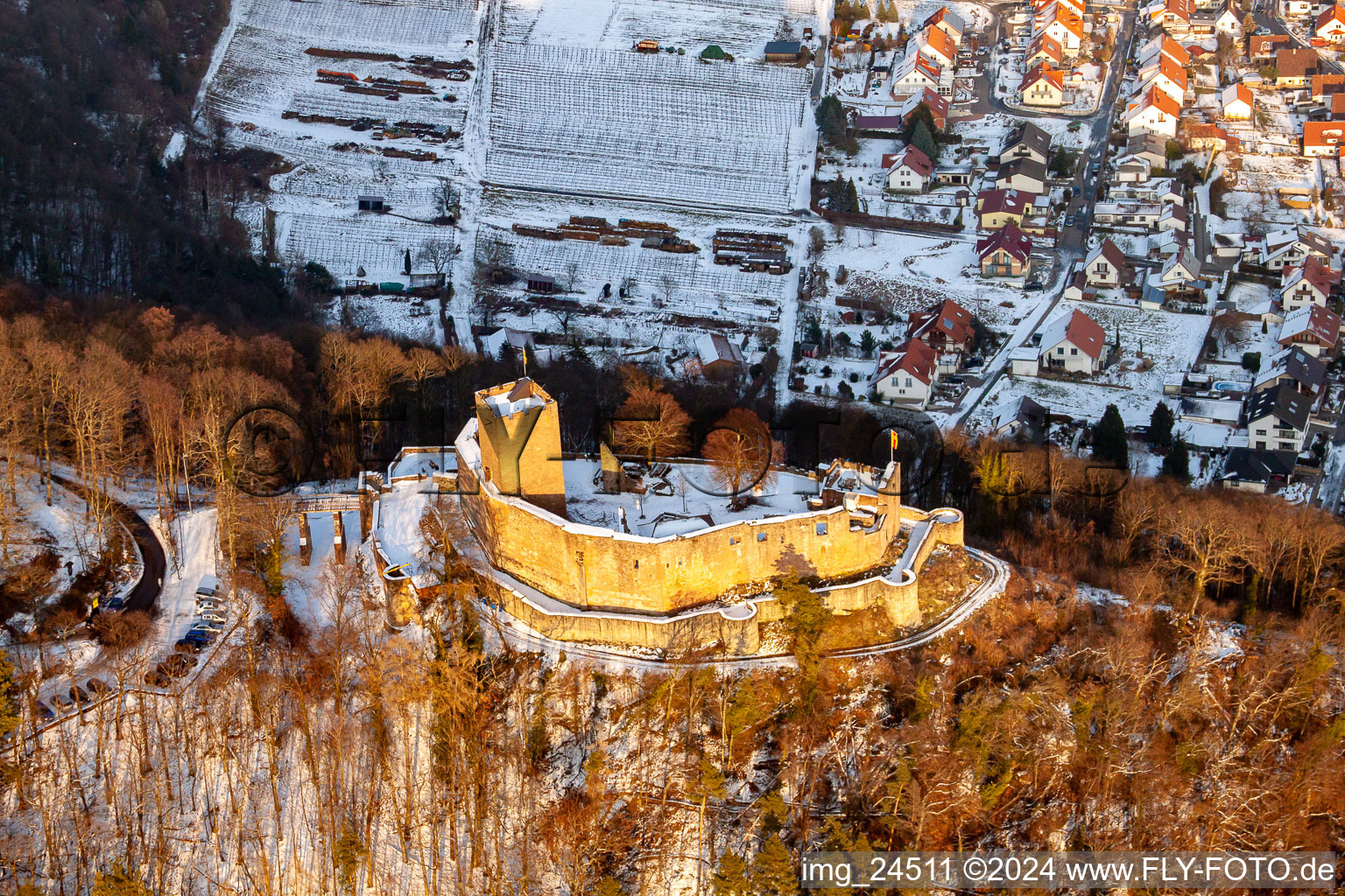 Ruines de Landeck à Klingenmünster dans le département Rhénanie-Palatinat, Allemagne du point de vue du drone