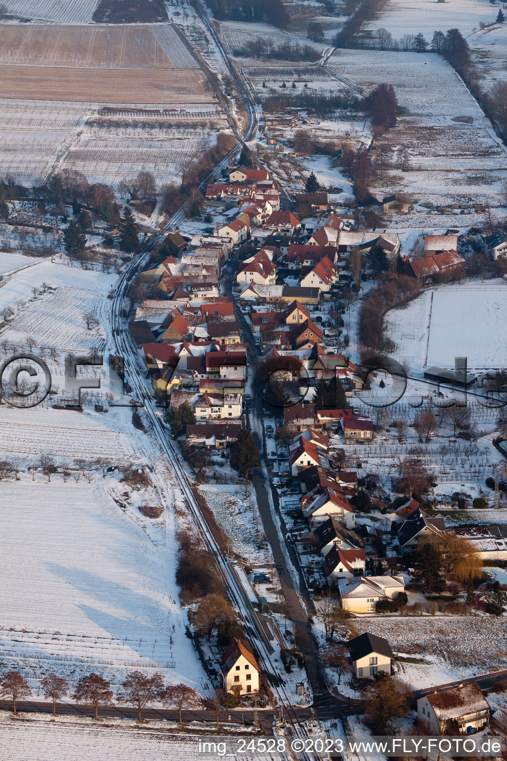 Photographie aérienne de En hiver à le quartier Drusweiler in Kapellen-Drusweiler dans le département Rhénanie-Palatinat, Allemagne