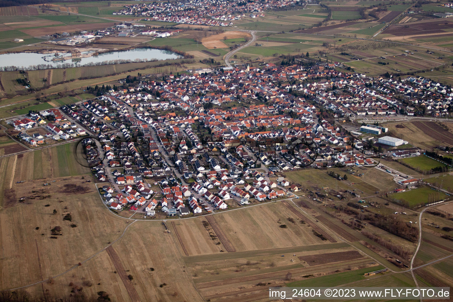 Vue aérienne de De l'ouest à le quartier Spöck in Stutensee dans le département Bade-Wurtemberg, Allemagne