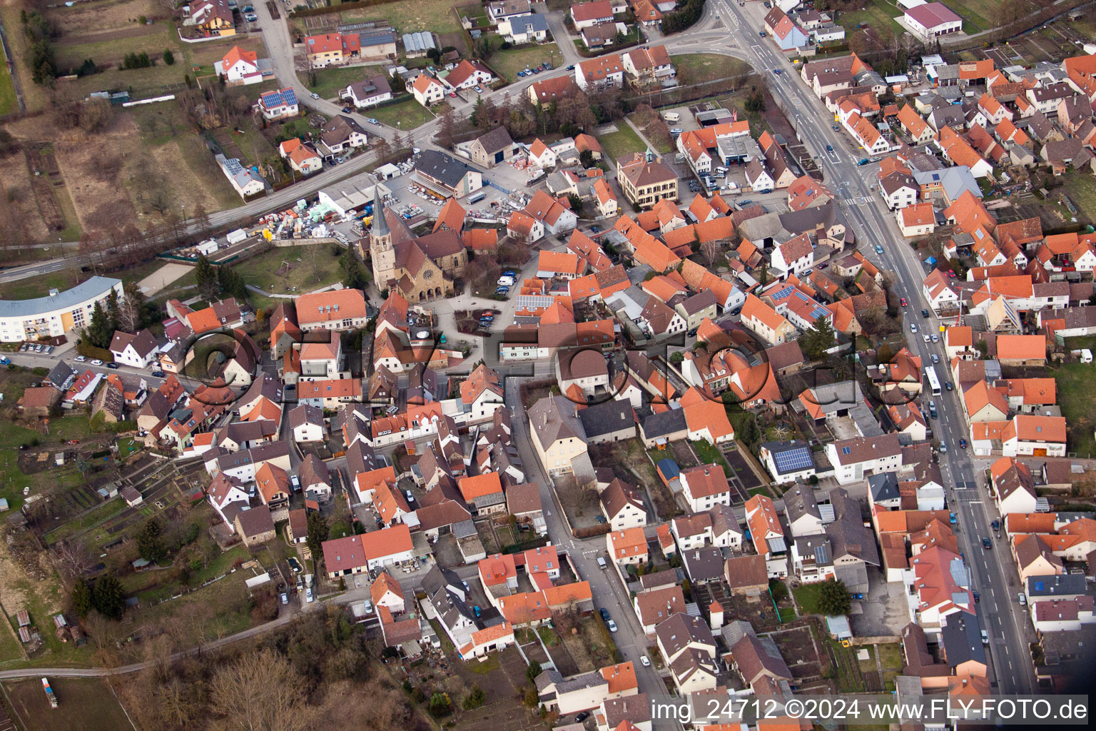 Vue aérienne de Marcellus pl à le quartier Stettfeld in Ubstadt-Weiher dans le département Bade-Wurtemberg, Allemagne